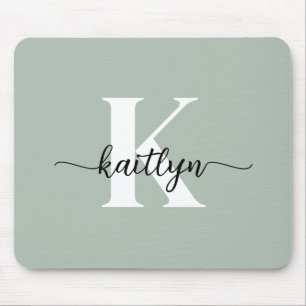 Mousepad Monograma de Letra em Verde Sálvia