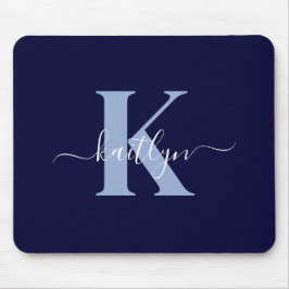 Mousepad Monograma de Letra Inicial em Azul Marinho Moderno