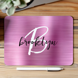 Mousepad Monograma de letra manuscrita preta e branca em Me