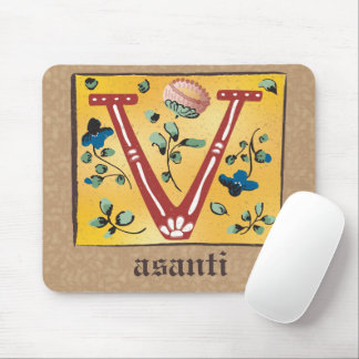 Mousepad Monograma de Letra V Iluminada Floral Medieval