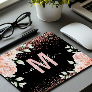 Mousepad Monograma de Literatura Dourada, Cor-de-Rosa Elega