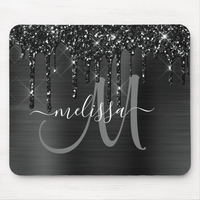 Mousepad Monograma de Lixo Metálico com Lixo Preto Chic (Frente)
