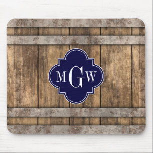 Mousepad Monograma de madeira rústico de Quatrefoil 3 do