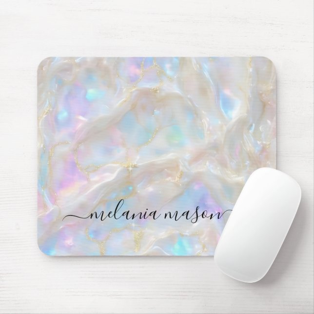 Mousepad Monograma de Mármaco de Gemstone Dourado fluido (Com mouse)
