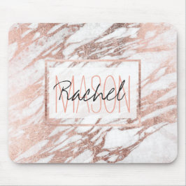 Mousepad Monograma de mármore Dourado branco e cor-de-rosa