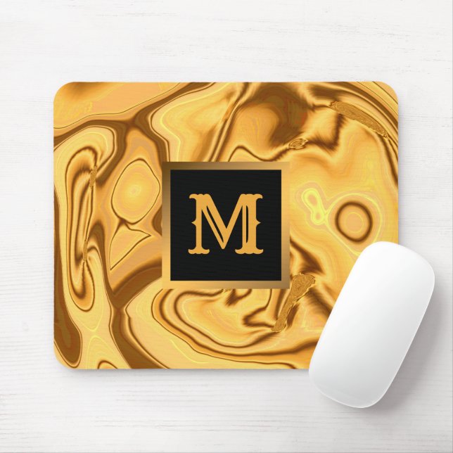 Mousepad Monograma de Mármore Dourado Elegante de luxo (Com mouse)