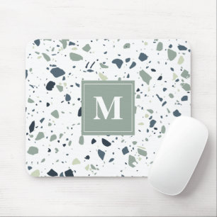 Mousepad Monograma de mármore verde azul moderno