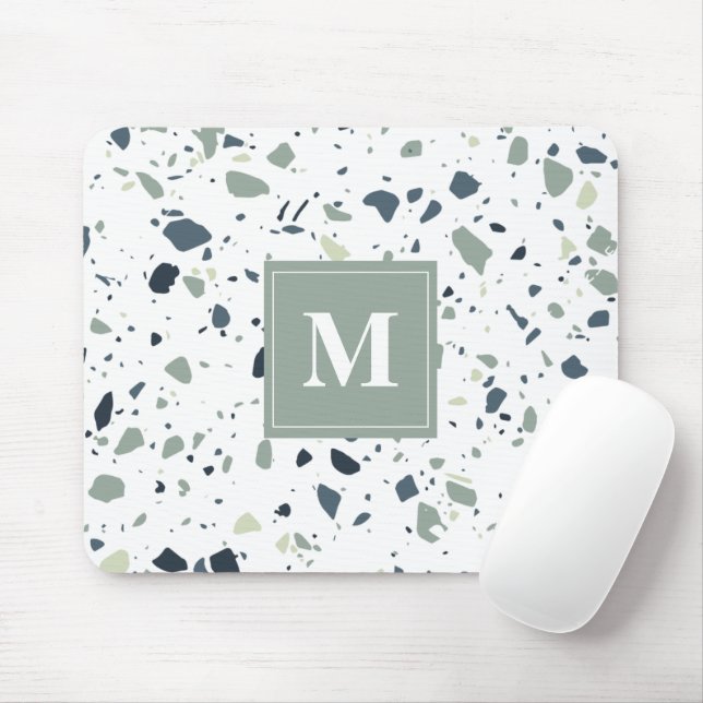 Mousepad Monograma de mármore verde-azul moderno (Com mouse)