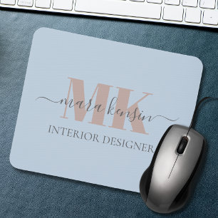 Mousepad Monograma de Modert Mocha Mousse em Azul Poeirento