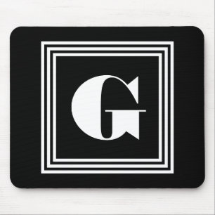 Mousepad Monograma de Moldura Negra e Branca em 3 Quadros