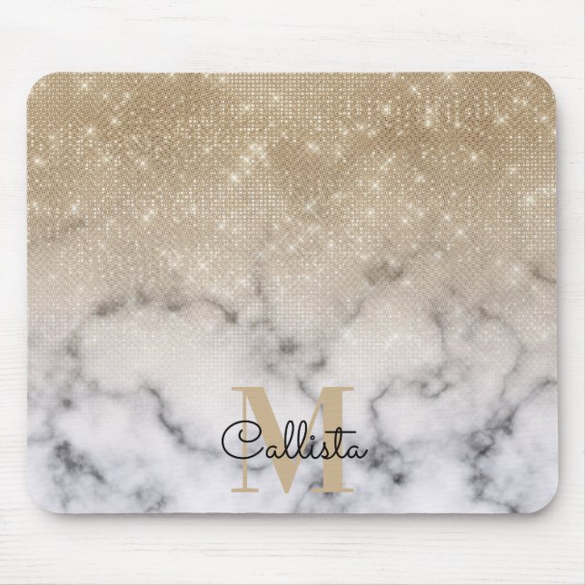 Mousepad Monograma de Mouro Branco Dourado brilhante brilha (Frente)