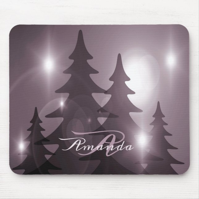 Mousepad Monograma de Natal Árvores Rosa Férias Inverno (Frente)