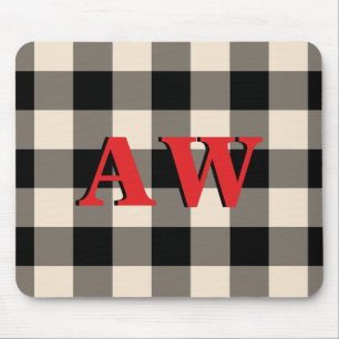 Mousepad Monograma de Natal Red Ivory Black Gingham