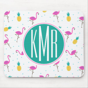 Mousepad Monograma de néon dos flamingos