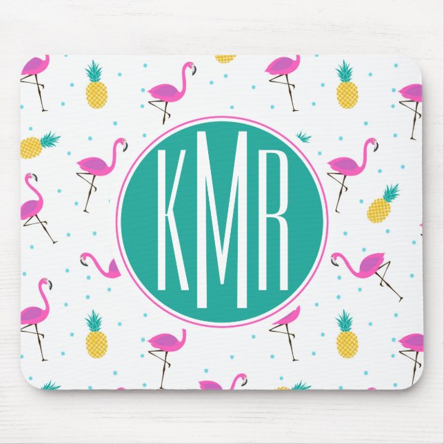 Mousepad Monograma de néon dos flamingos | (Frente)