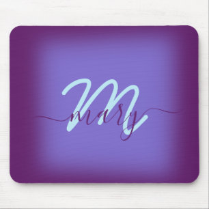 Mousepad Monograma de Nome Mínimo Roxo marinho Azul