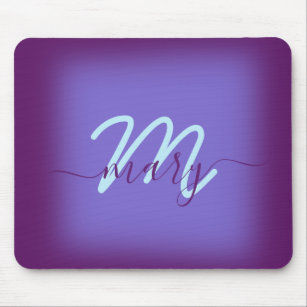 Mousepad Monograma de Nome Mínimo Roxo marinho Azul