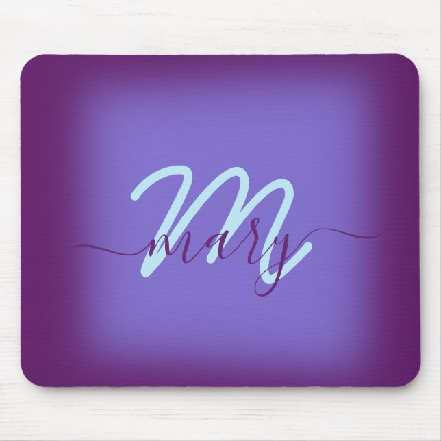 Mousepad Monograma de Nome Mínimo Roxo marinho Azul (Frente)