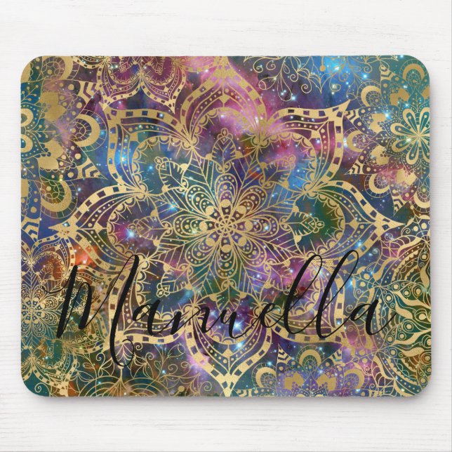 Mousepad Monograma de Nome Personalizado de Mandala Galaxy, (Frente)