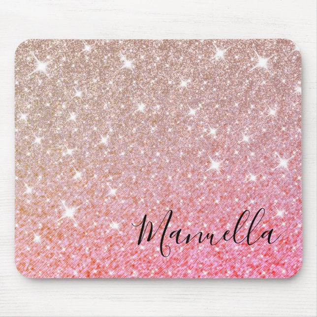 Mousepad Monograma de Nome Personalizado Glitter Dourado Gi (Frente)