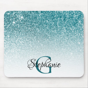 Mousepad Monograma de Ombre Branco de Teal Bokeh