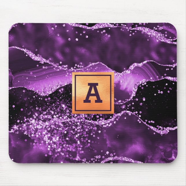 Mousepad Monograma de ouro mármico de árgula púrpura (Frente)