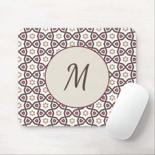 Mousepad Monograma de padrão branco vermelho-Na moda elegan