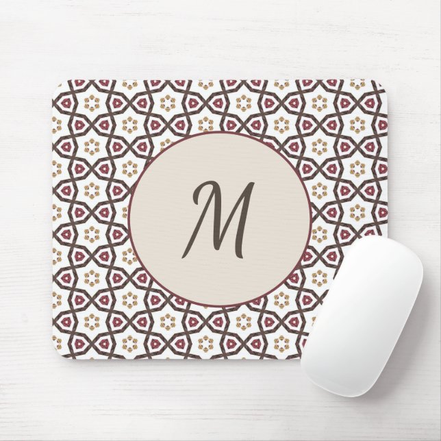 Mousepad Monograma de padrão branco vermelho-Na moda elegan (Com mouse)