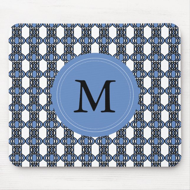 Mousepad Monograma de padrão de Abstrato azul personalizado (Frente)