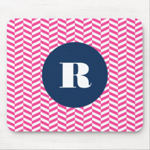 Mousepad Monograma de Padrão de Arenque Rosa Quente