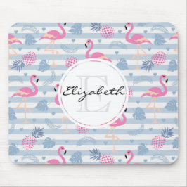 Mousepad Monograma de padrão de Flamingo e abacaxi
