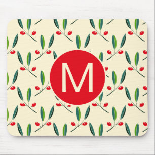 Mousepad Monograma de Padrão de Frutas Vermelhas Ilustradas