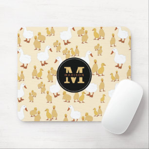 Mousepad Monograma de Padrão de Pato Mãe Bonito e Pato Be