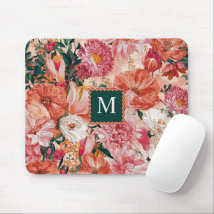 Mousepad Monograma de Padrão Floral Cor-de-Rosa Laranja