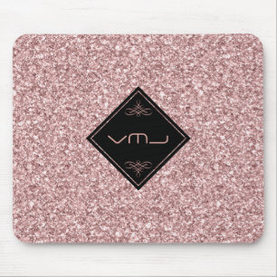 Mousepad Monograma de Padrões de brilho Dourado rosa