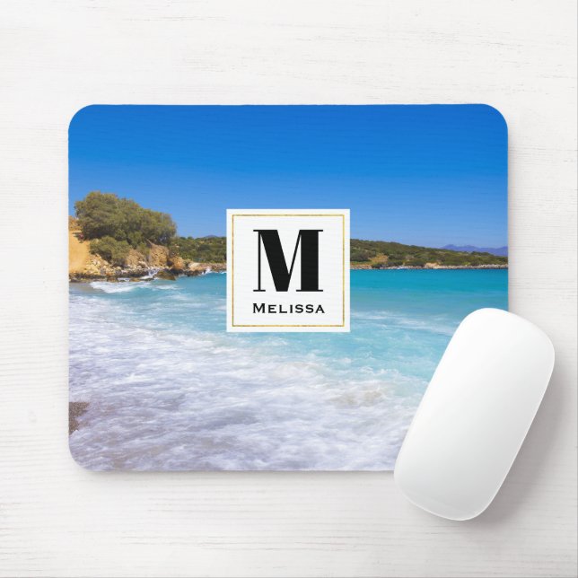 Mousepad Monograma de Paraíso Tropical de Praia Exótica (Com mouse)
