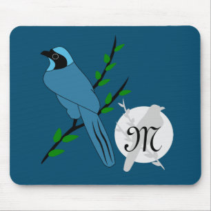 Mousepad Monograma de Pássaro de Turquesa Bonito
