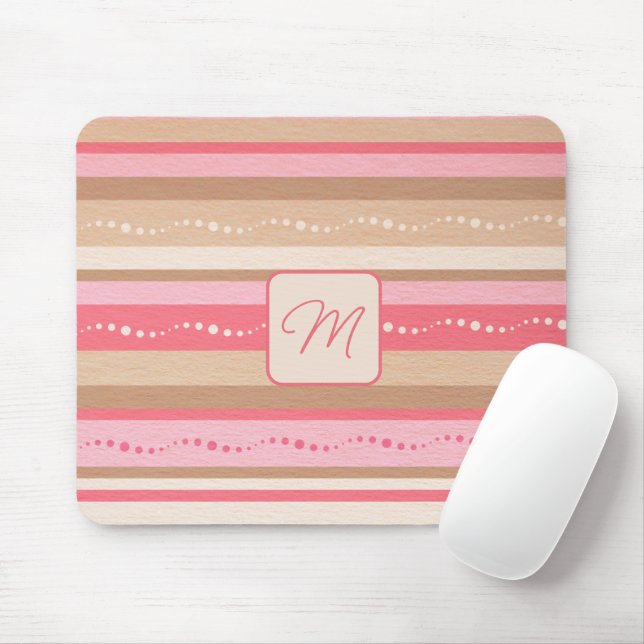 Mousepad Monograma De Pastel E Padrão De Stripes (Com mouse)