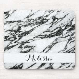 Mousepad Monograma de pedra de mármore preto e branco