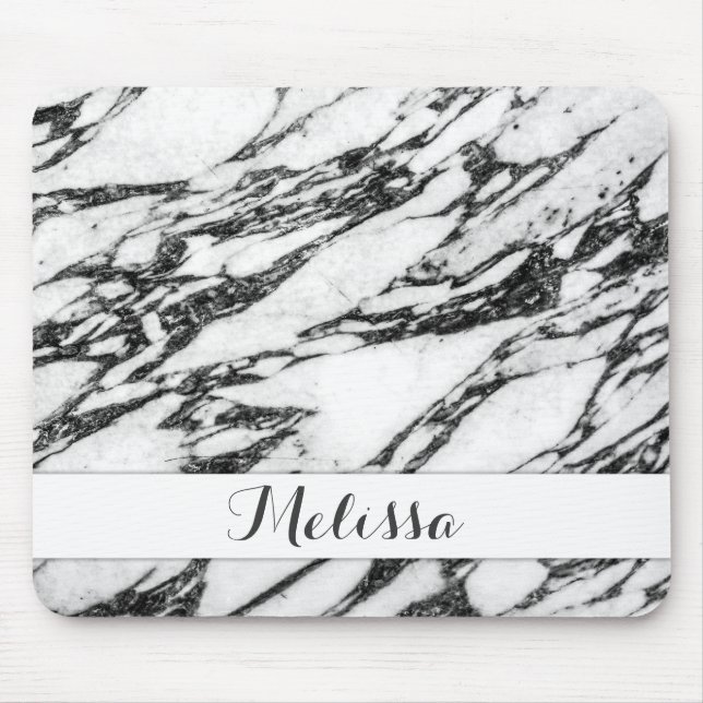 Mousepad Monograma de pedra de mármore preto e branco (Frente)