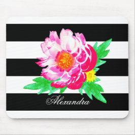 Mousepad Monograma de Pêmona Rosa em Prato Preto/Branco
