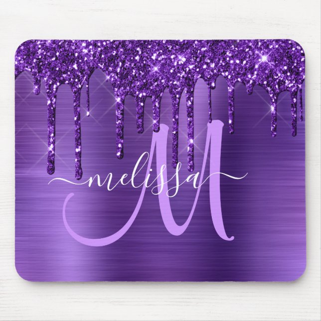 Mousepad Monograma de Pincel com Glitter Roxo (Frente)