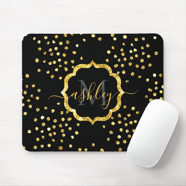 Mousepad Monograma de pontos brilhantes do ouro (Com mouse)