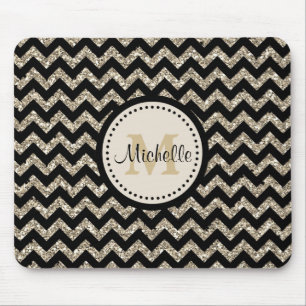 Mousepad Monograma de prata de Chevron do brilho do falso