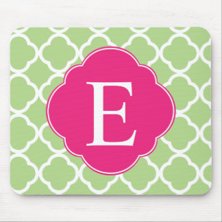 Mousepad Monograma de Quatrefoil Rosa Verde