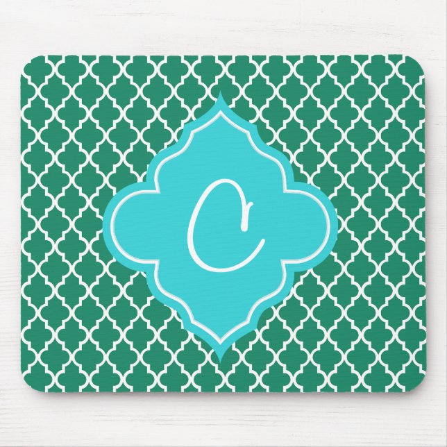 Mousepad Monograma de quatrefoil verde e lacrimejante (Frente)