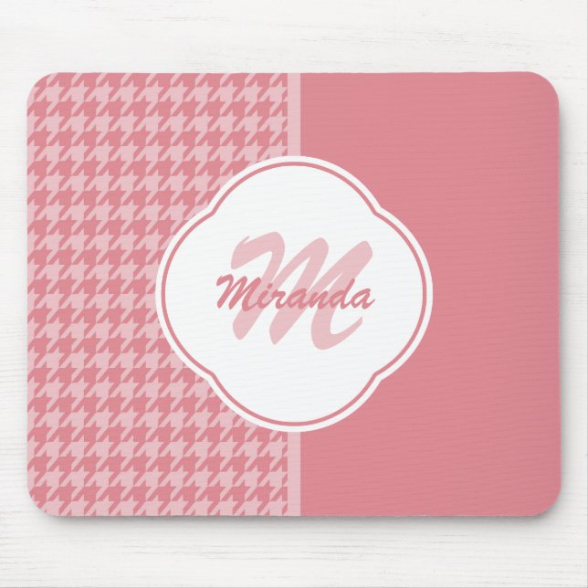Mousepad Monograma De Rosa claro Rapariga Com Nome (Frente)