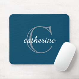 Mousepad Monograma de Script Azul do Marinho Clássico