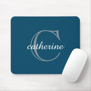 Mousepad Monograma de Script Azul do Marinho Clássico