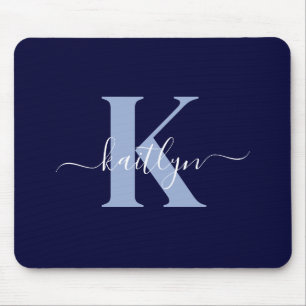 Mousepad Monograma de Script Azul do Marinho Moderno